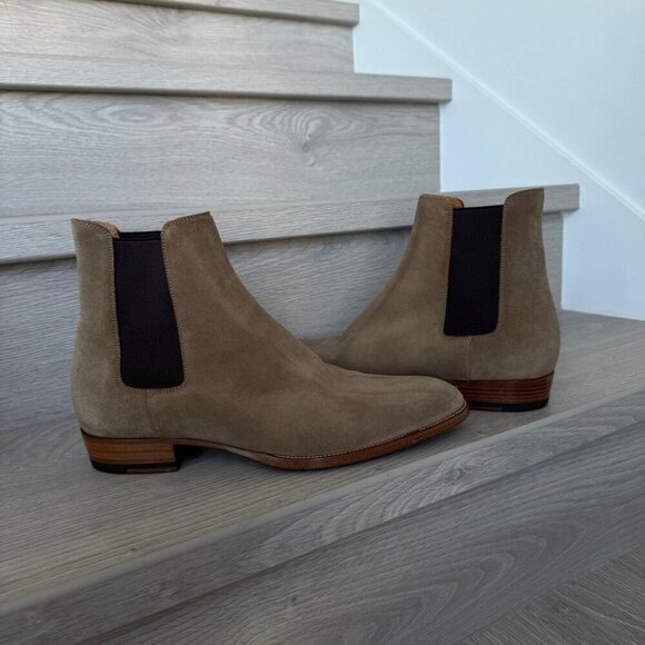 BRAND NEW IN BOX Saint Laurent Tan Suede Boots SUEDE SOHO Mid heel leather - Picture 9 of 14